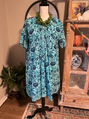 La Plage Turquoise & Navy Floral Button-Front Dress